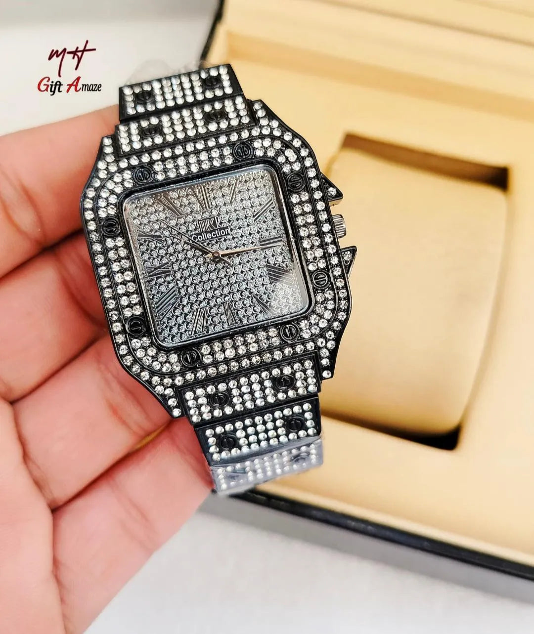 Luxury Rhinestone Gold Watch Side View – Sifat Mart Pakistan