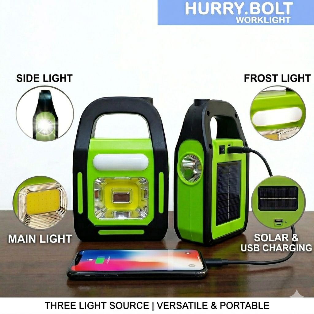 Solar Rechargeable 3-in-1 Emergency Light – LED Work Light, Torch & Power Bank