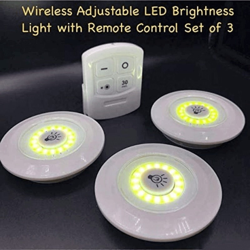 Pack of 3 LED Remote Control Tap Lights – Self Adhesive Cabinet & Wardrobe Lights