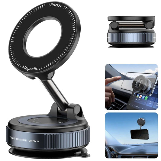 SIFAT MART 360° magnetic car mount phone holder attached to a vehicle dashboard, holding a smartphone securely.