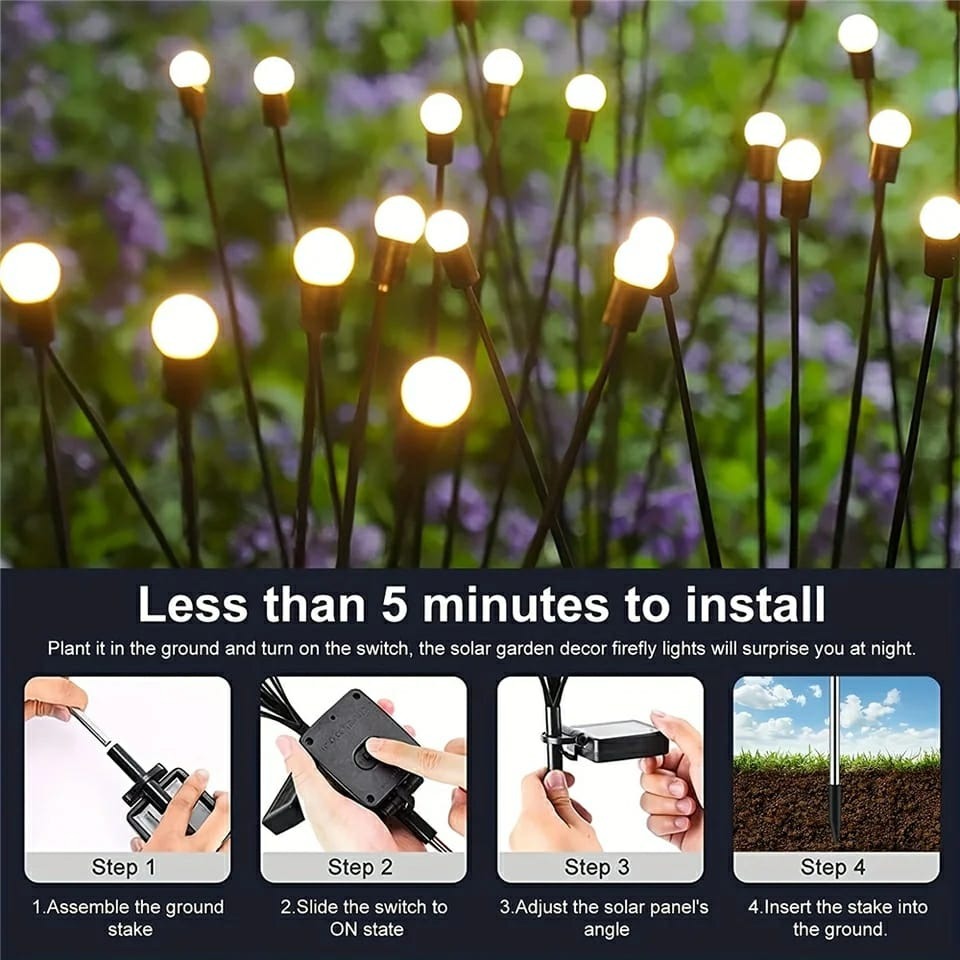 Solar Firefly Garden Lights – Waterproof Warm White