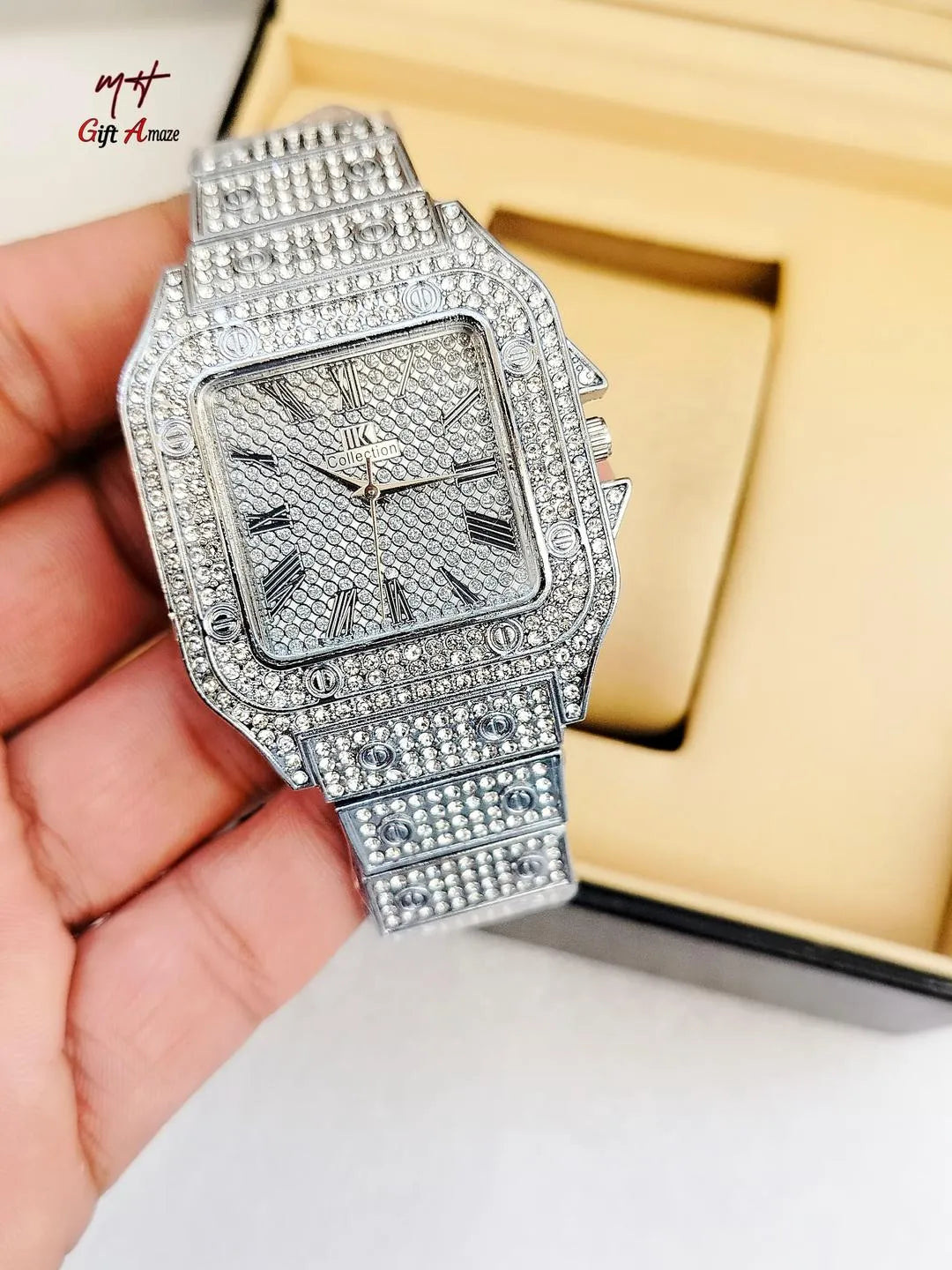 Luxury Rhinestone Gold Watch Closeup – Sifat Mart Pakistan