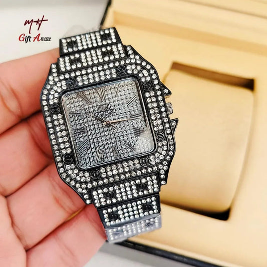 Luxury Rhinestone Gold Watch Side View – Sifat Mart Pakistan