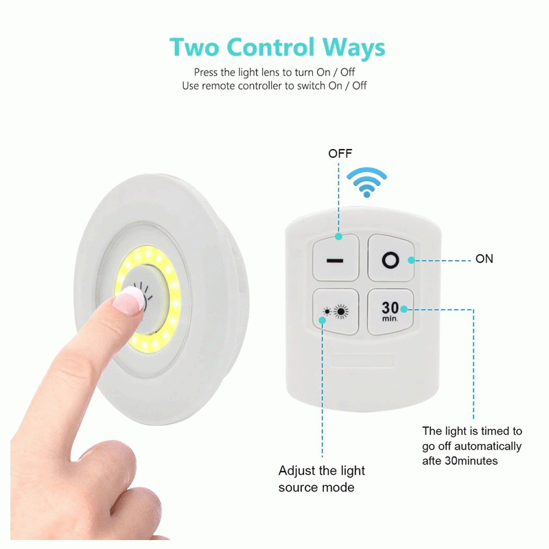 Pack of 3 LED Remote Control Tap Lights – Self Adhesive Cabinet & Wardrobe Lights