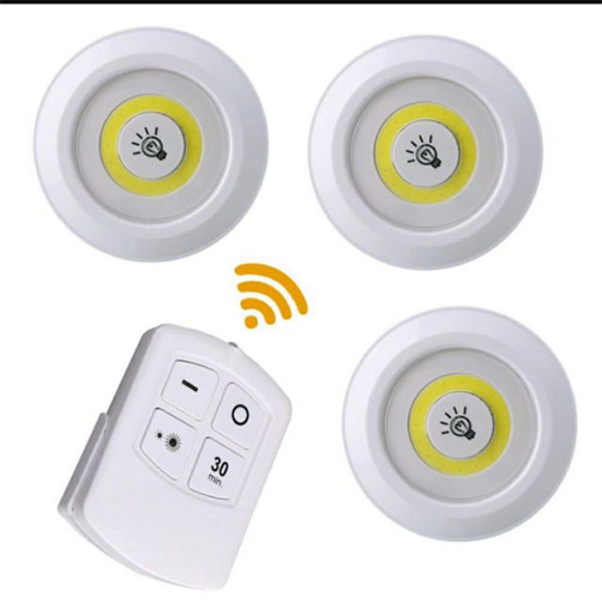 Pack of 3 LED Remote Control Tap Lights – Self Adhesive Cabinet & Wardrobe Lights