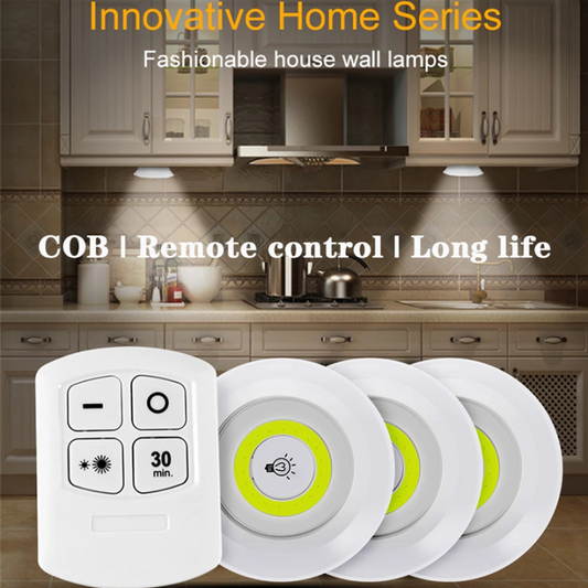 Pack of 3 LED Remote Control Tap Lights – Self Adhesive Cabinet & Wardrobe Lights
