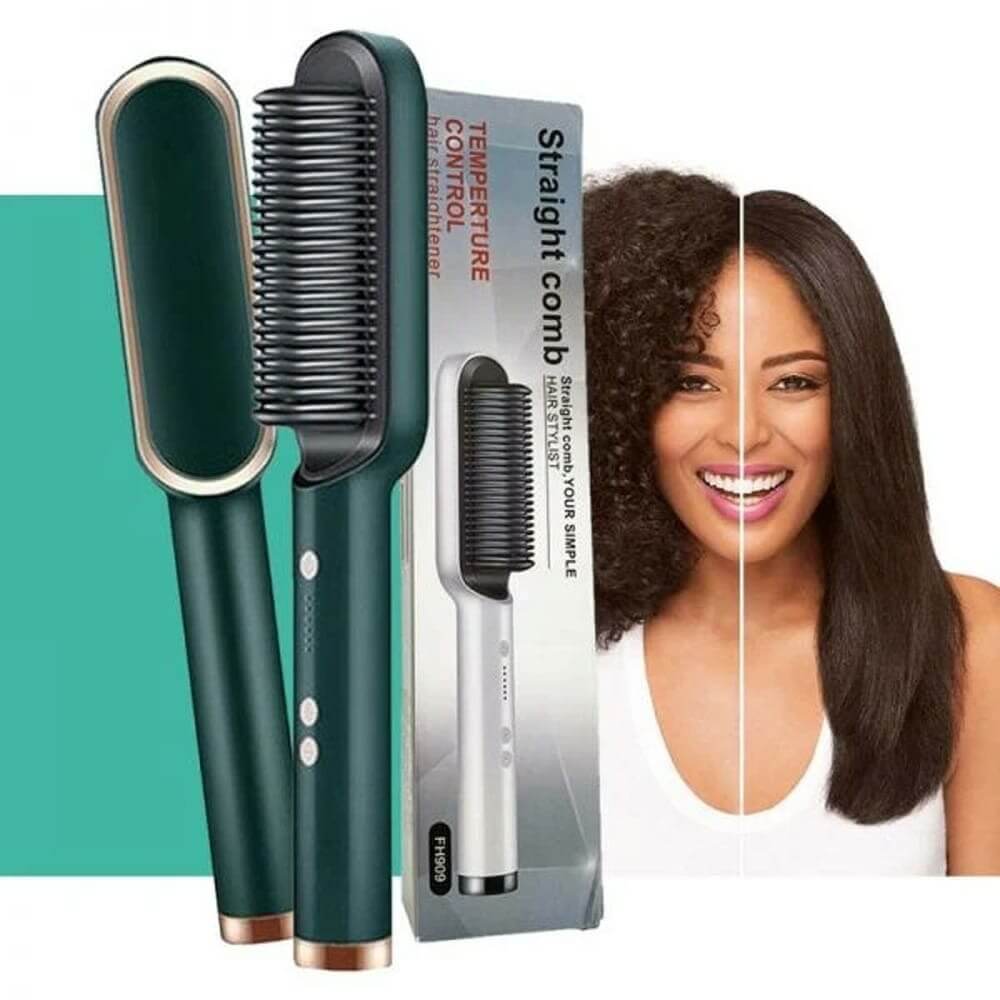 SIFAT MART 2-in-1 hair straightening brush with heated ceramic plates and ergonomic handle for smooth, straight hair styling.