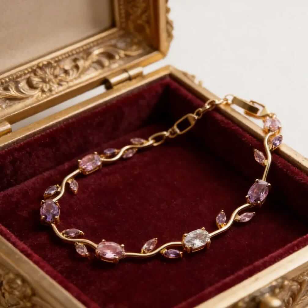 SIFAT MART tulip bracelet featuring delicate tulip-shaped charms on a silver chain, stylish jewelry accessory.