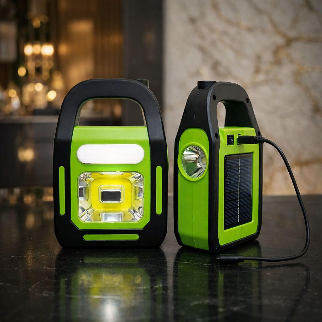 Solar Rechargeable 3-in-1 Emergency Light – LED Work Light, Torch & Power Bank