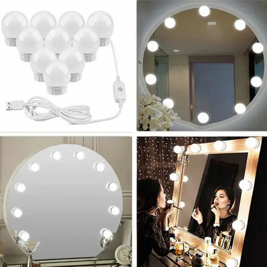 SIFAT MART vanity mirror fill light with dimmable LED bulbs in three color options, USB wall mount for bright, adjustable lighting.